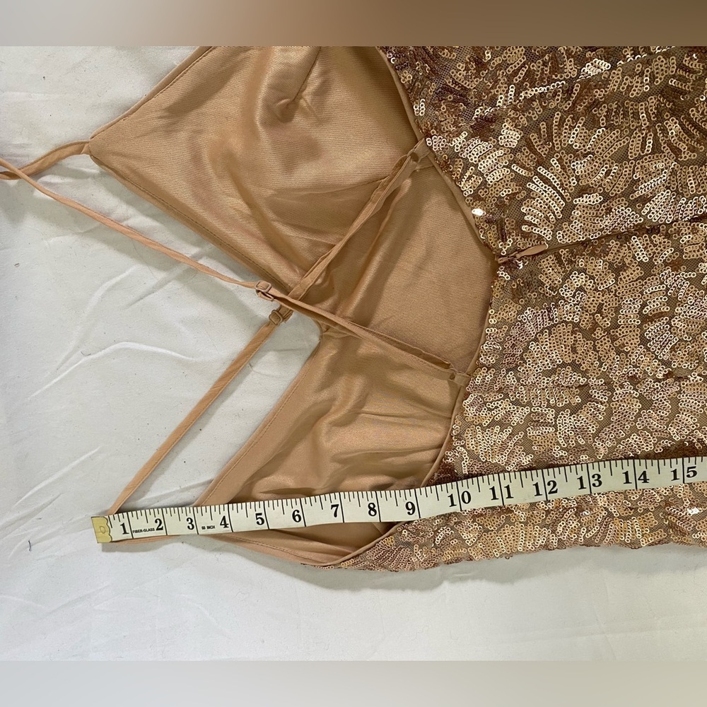 Rose‎ gold sequin mini dress, forever 21, size small, adjustable straps, pink - Picture 11 of 16